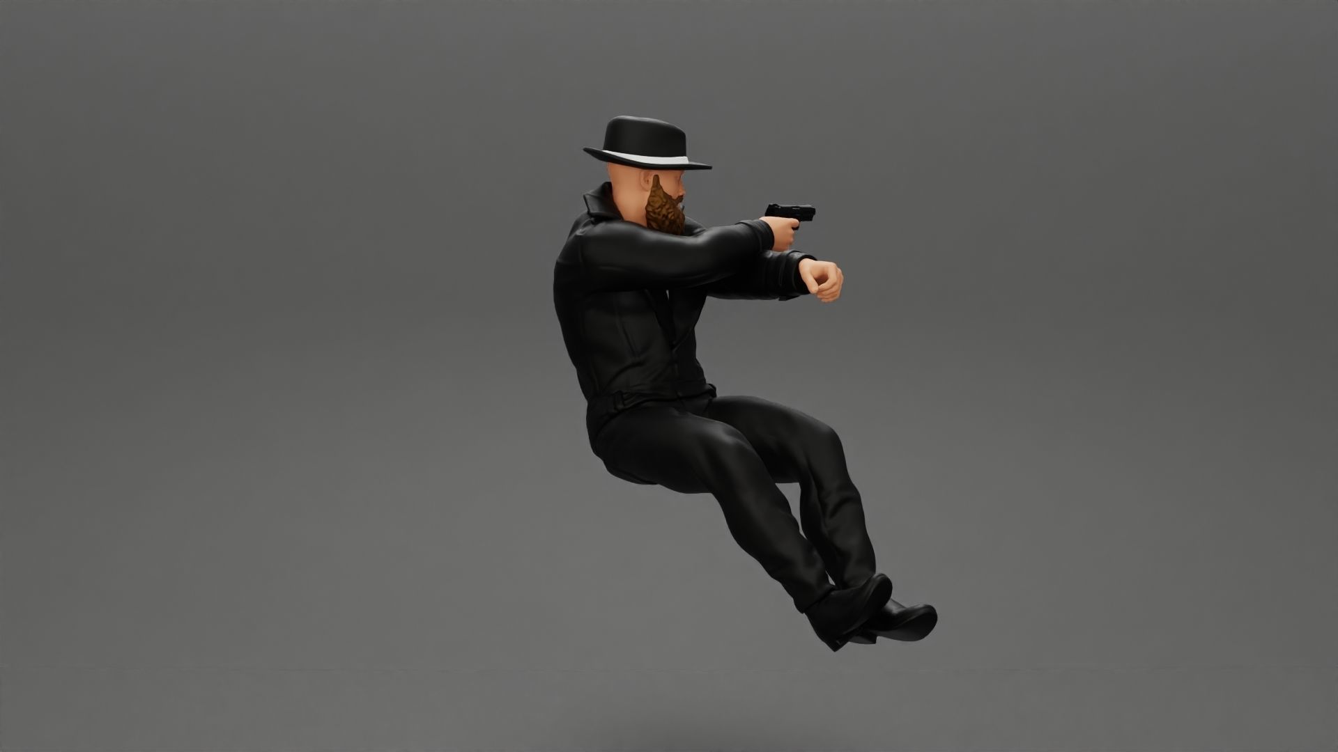 Gangster in hat driving a car and holding gun 3D print model_10