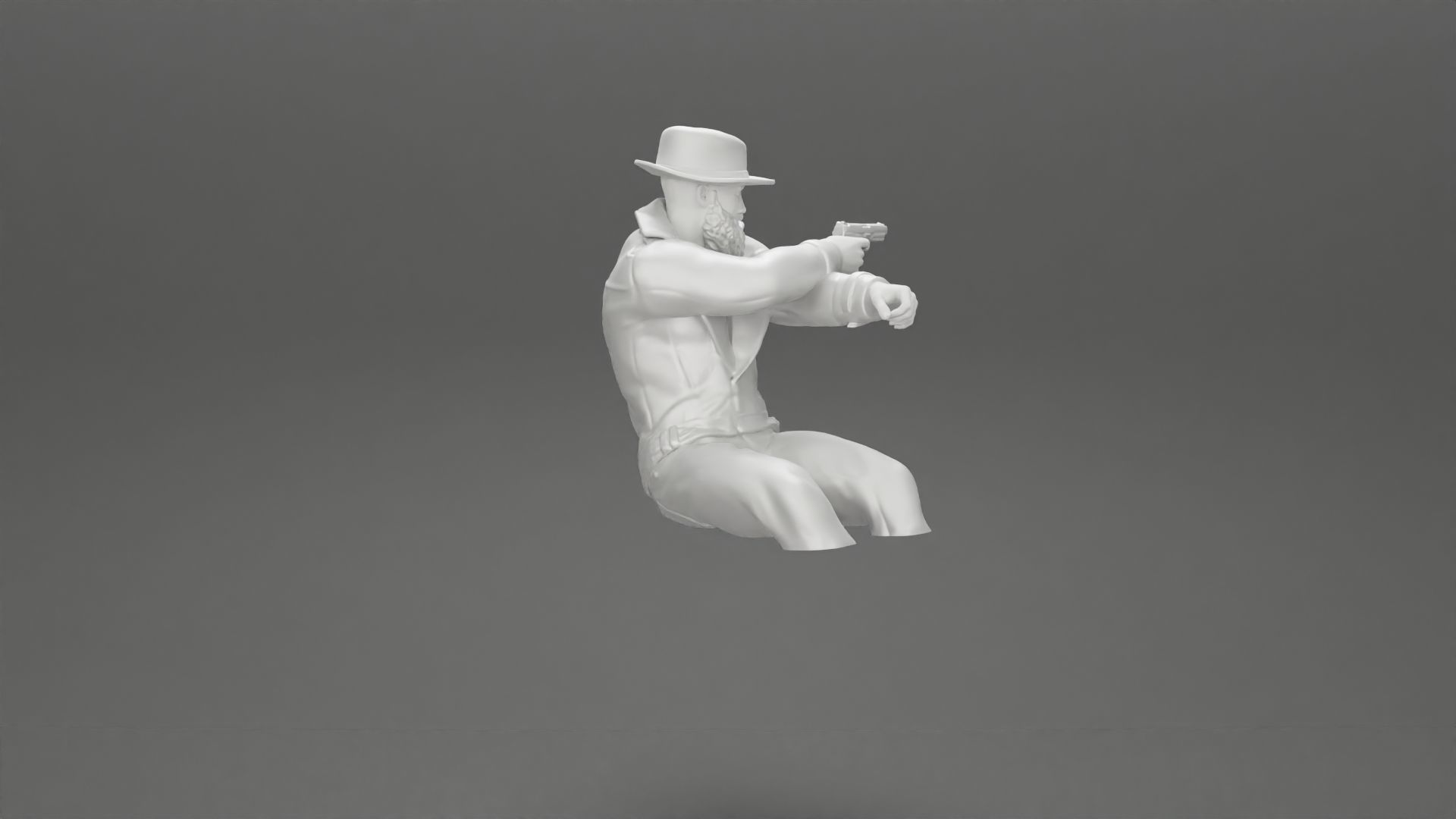 Gangster in hat driving a car and holding gun 3D print model_33