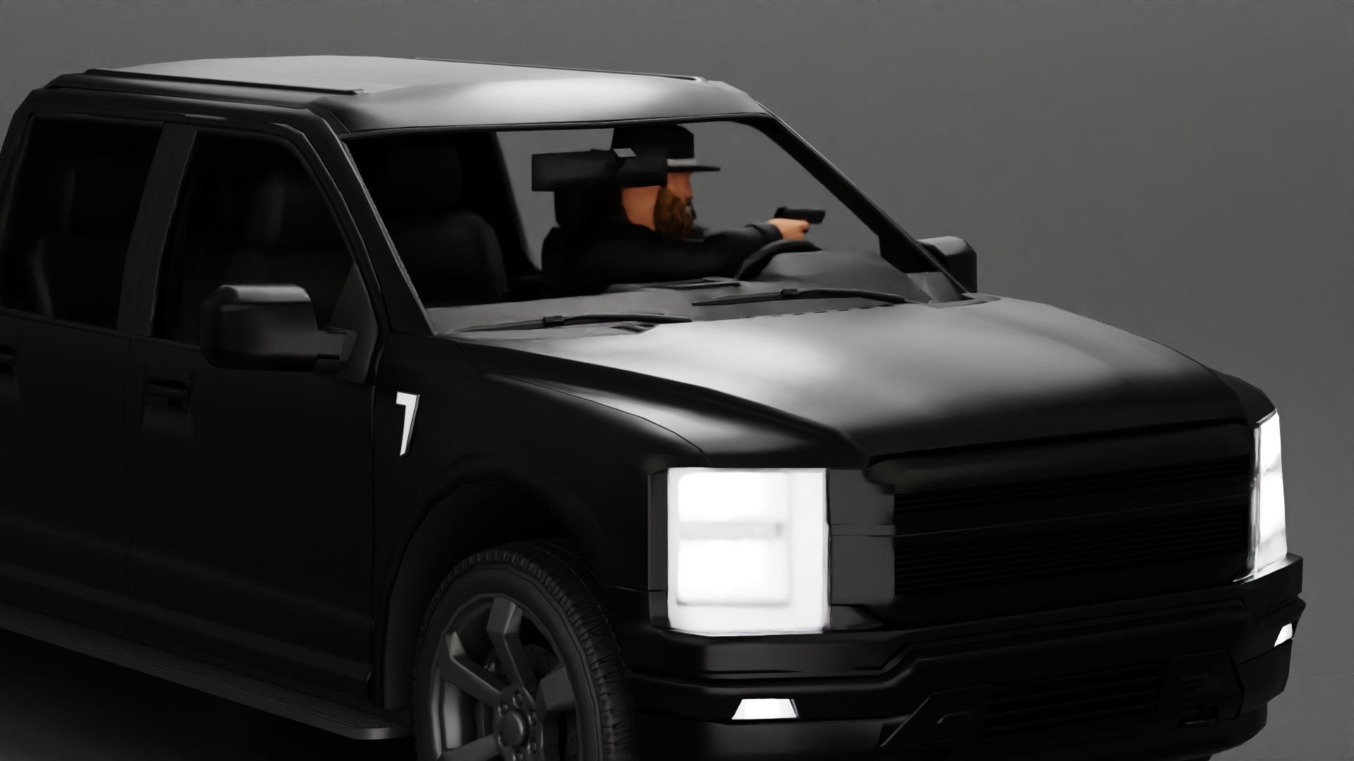 Gangster in hat driving a car and holding gun 3D print model_5