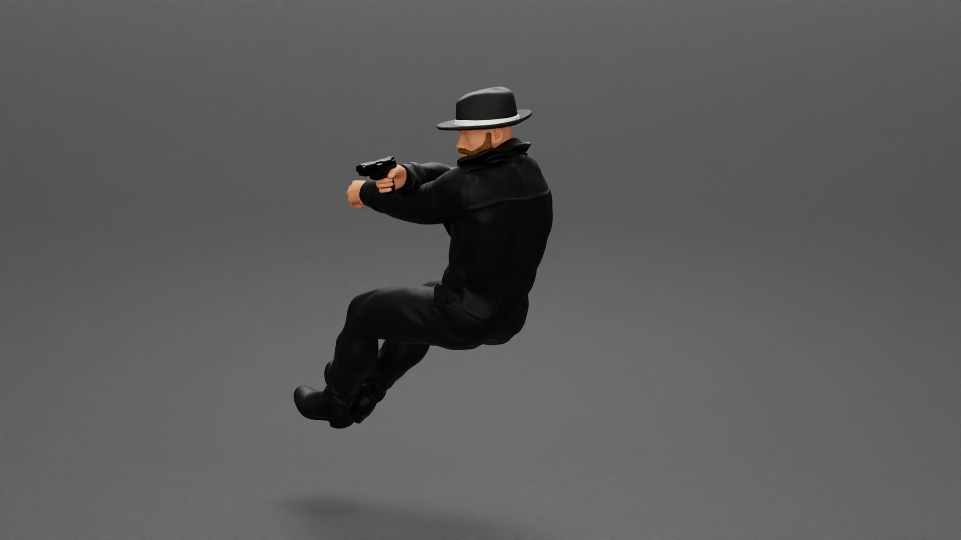 Gangster in hat driving a car and holding gun 3D print model_13