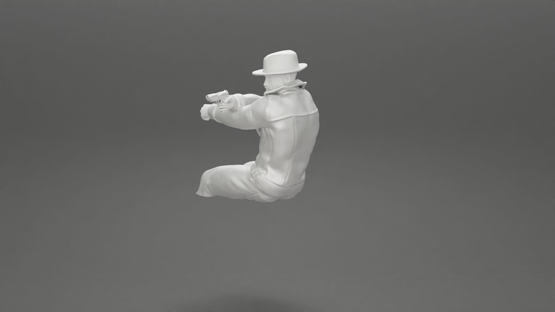 Gangster in hat driving a car and holding gun 3D print model_36