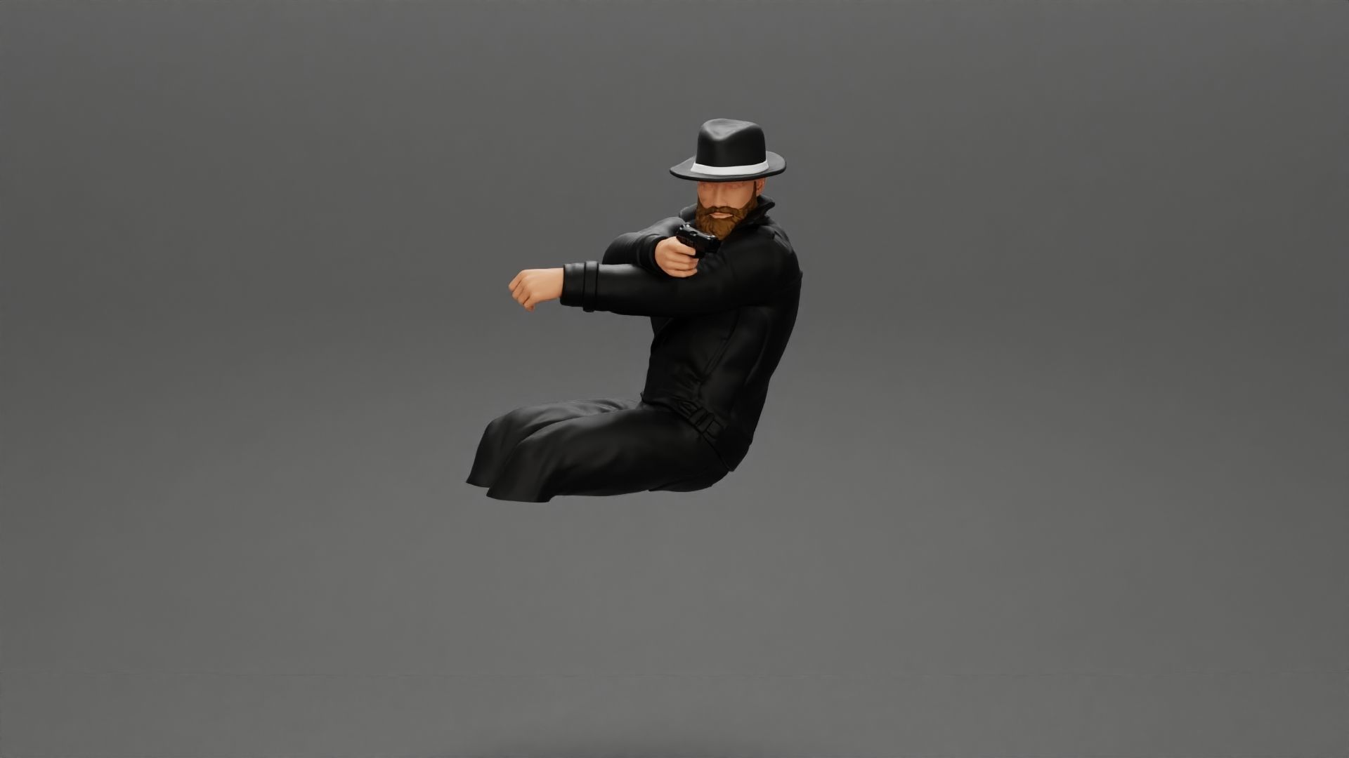 Gangster in hat driving a car and holding gun 3D print model_2