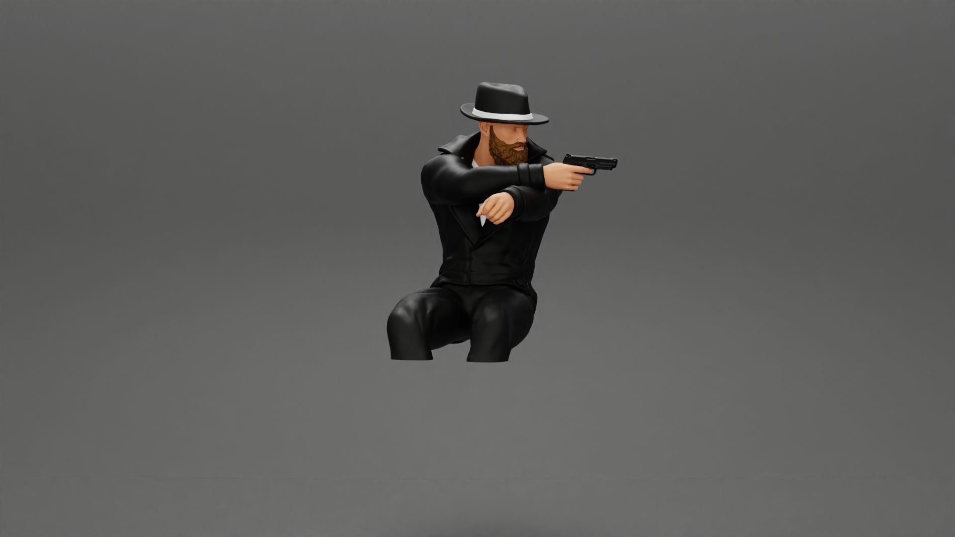 Gangster in hat driving a car and holding gun 3D print model_14
