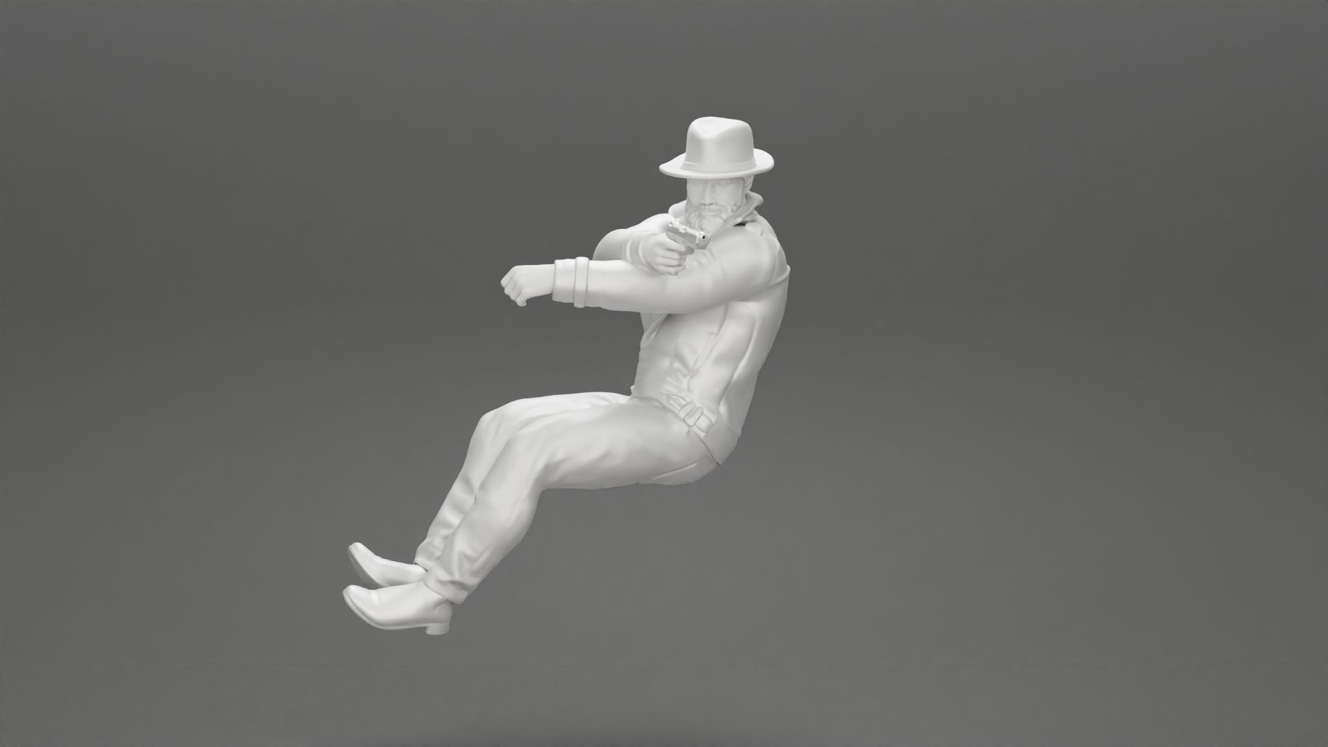 Gangster in hat driving a car and holding gun 3D print model_25