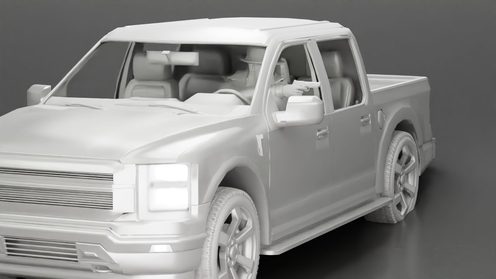 Gangster in hat driving a car and holding gun 3D print model_20