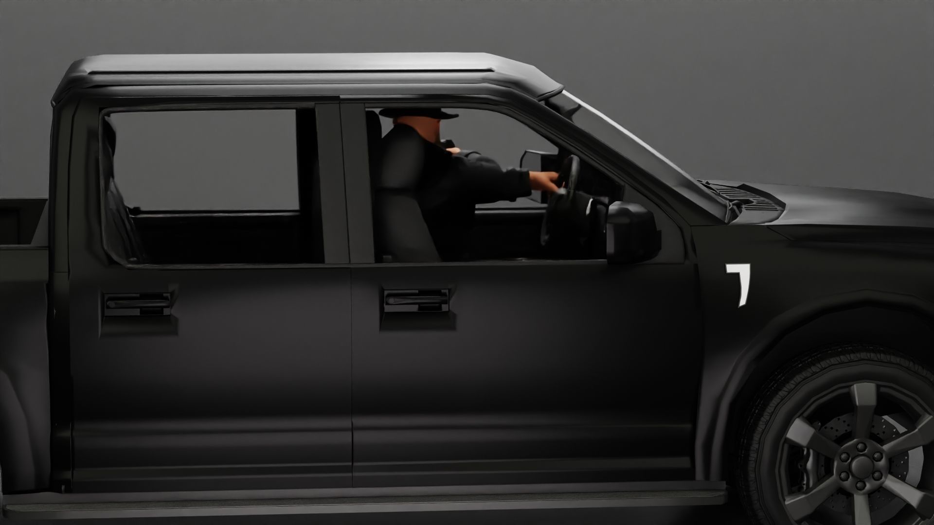 Gangster in hat driving a car and holding gun 3D print model_6