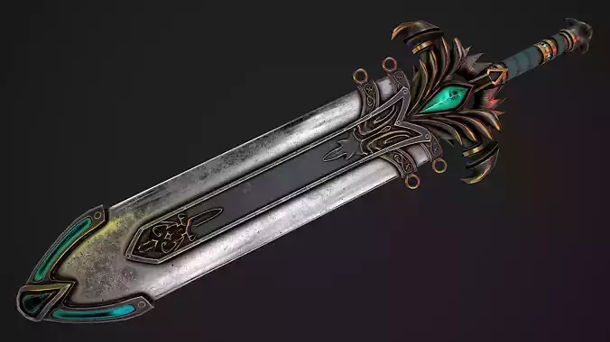 Fantasy Sword 25 With Scabbard 3D Model Low-poly 3D model