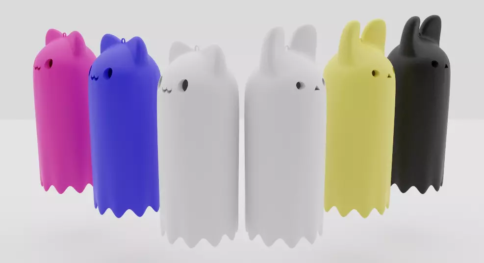 Cute Cat and Bunny Ghost Keychain 3D print model_0