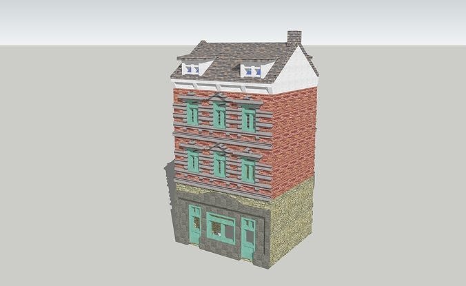 Half Timbered House Shop Cafe by Outland Models Low-poly 3D model