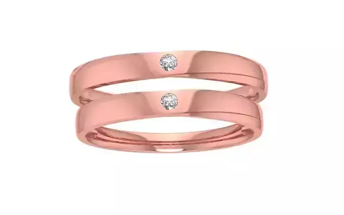 Solitaire Round Diamond Couple  Wedding Band 3dm STL OBJ FBX