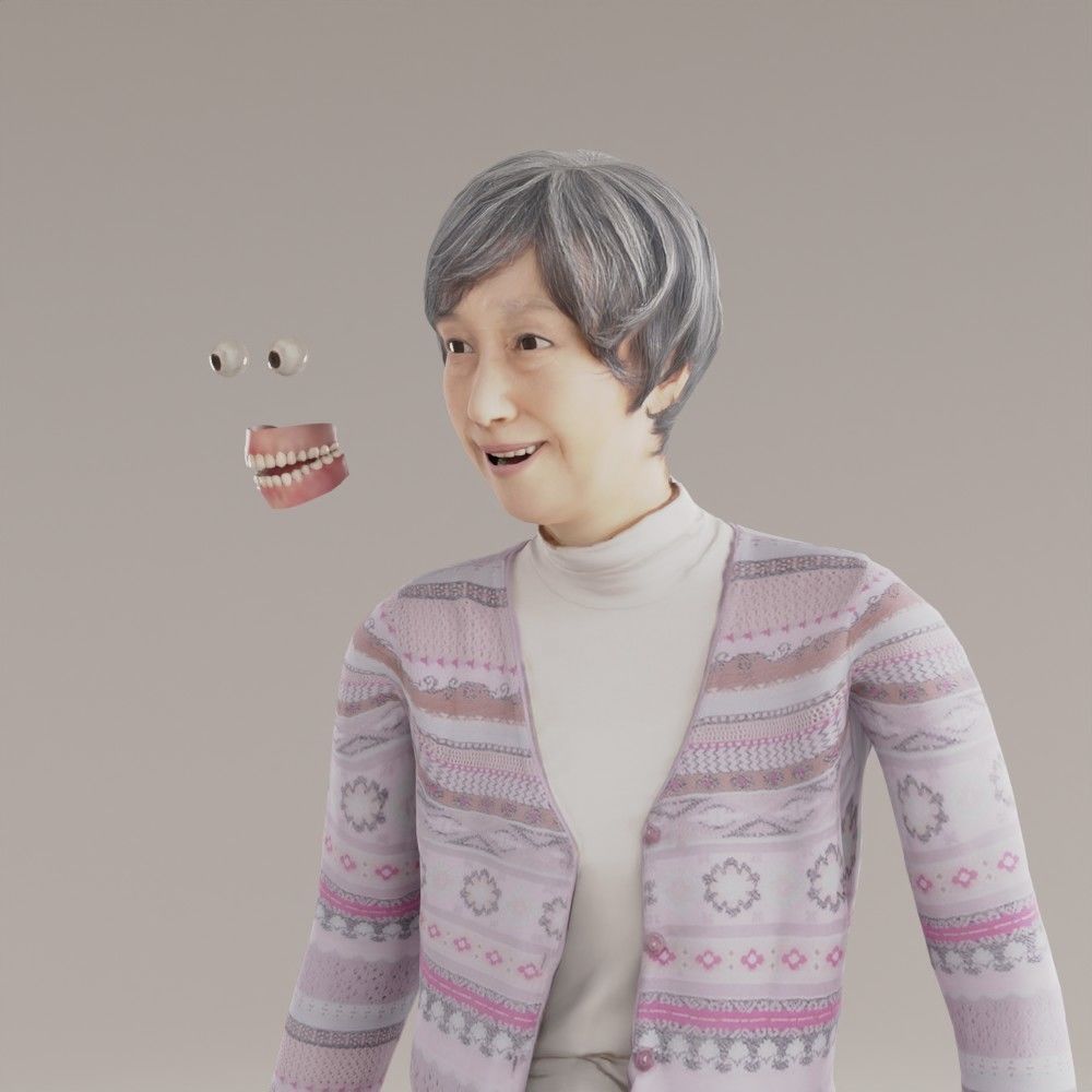 Asian old woman 200 Uta Low-poly 3D model_7