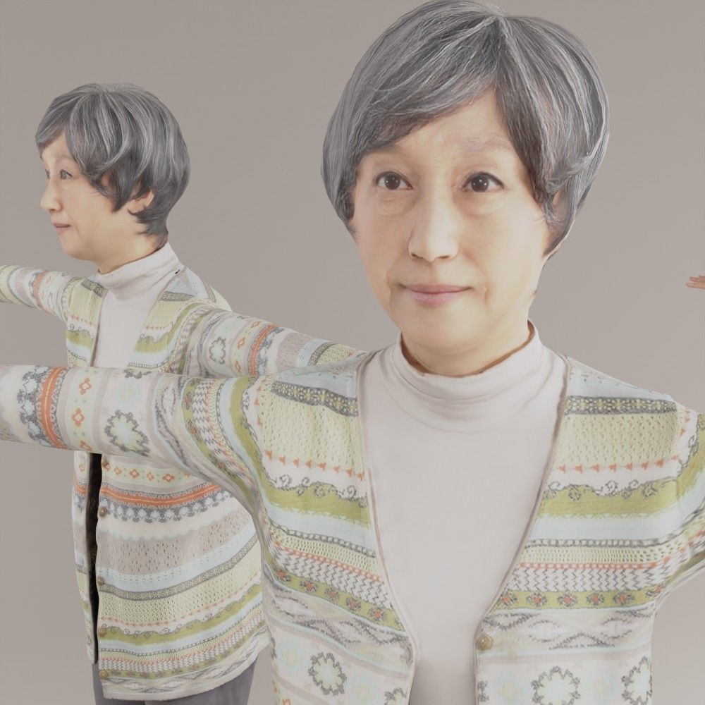 Asian old woman 200 Uta Low-poly 3D model_3