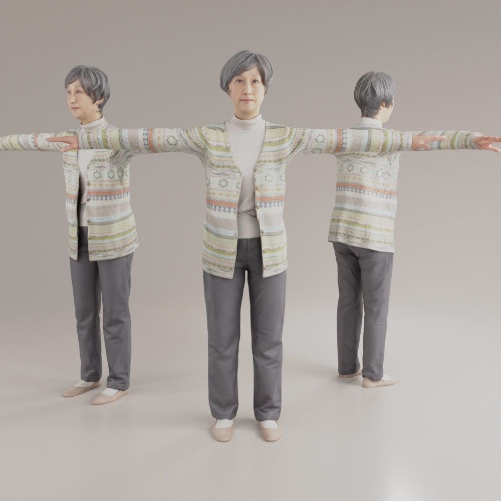 Asian old woman 200 Uta Low-poly 3D model_2