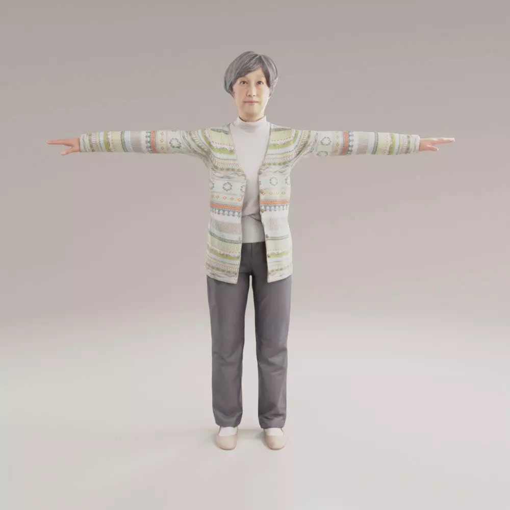 Asian old woman 200 Uta Low-poly 3D model_0