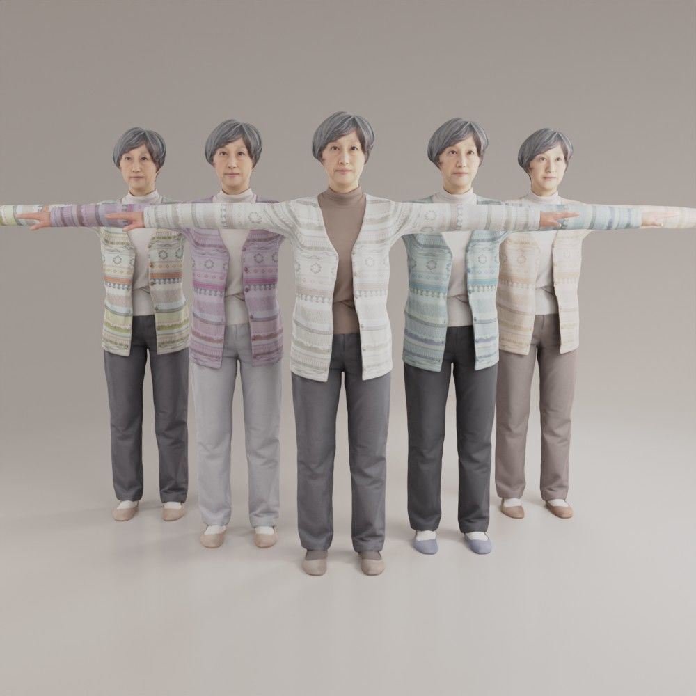 Asian old woman 200 Uta Low-poly 3D model_5