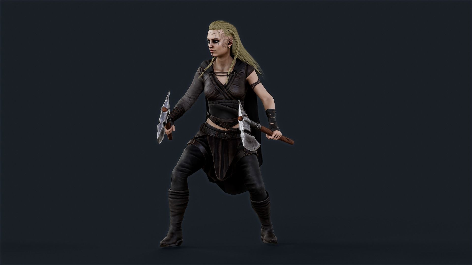 Viking 5 woman Berserker A pose Low-poly character Low-poly 3D model_4