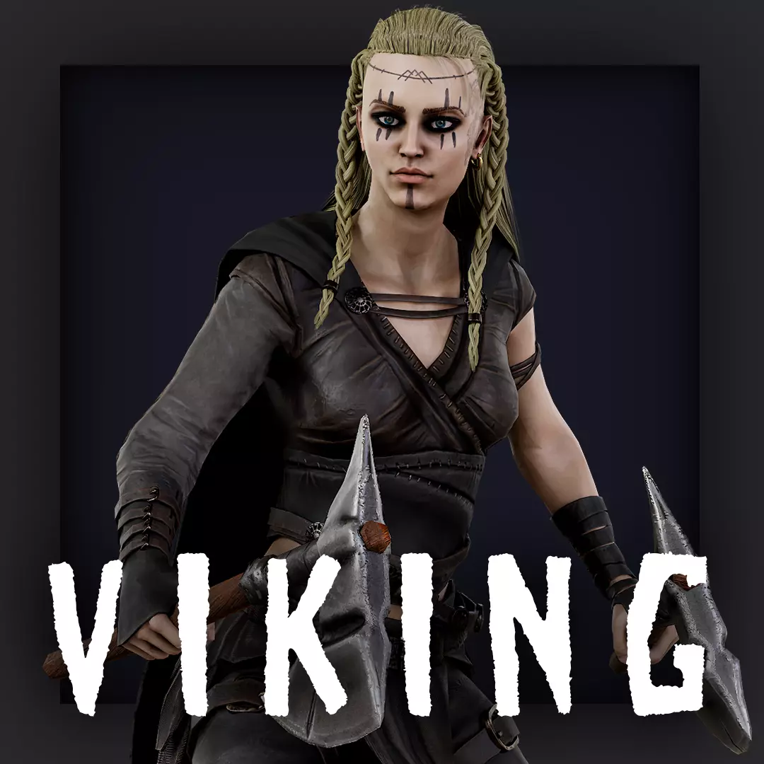 Viking 5 woman Berserker A pose Low-poly character Low-poly 3D model_0