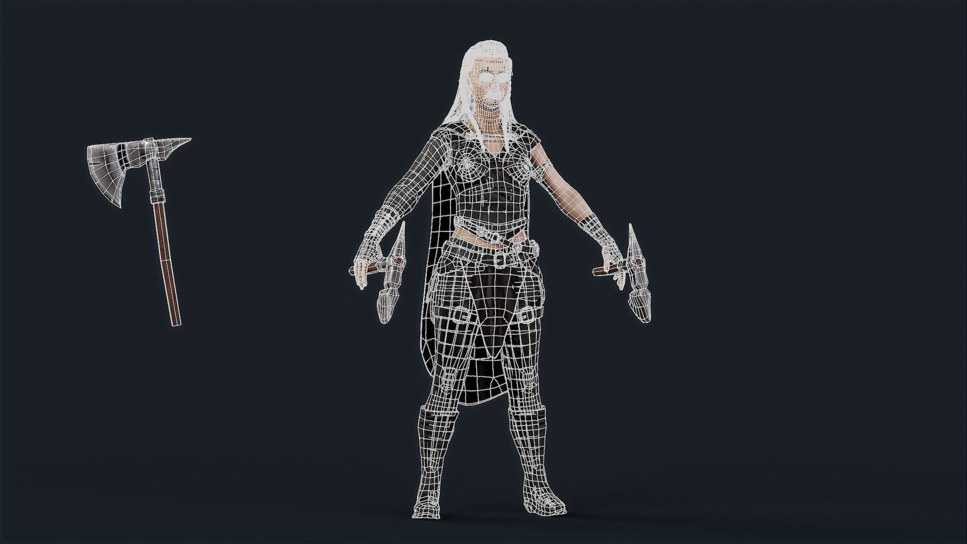 Viking 5 woman Berserker A pose Low-poly character Low-poly 3D model_13
