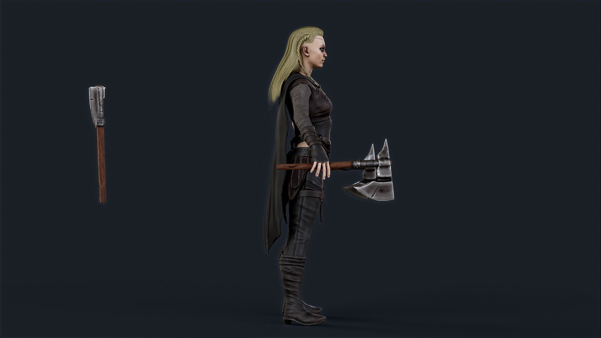 Viking 5 woman Berserker A pose Low-poly character Low-poly 3D model_8
