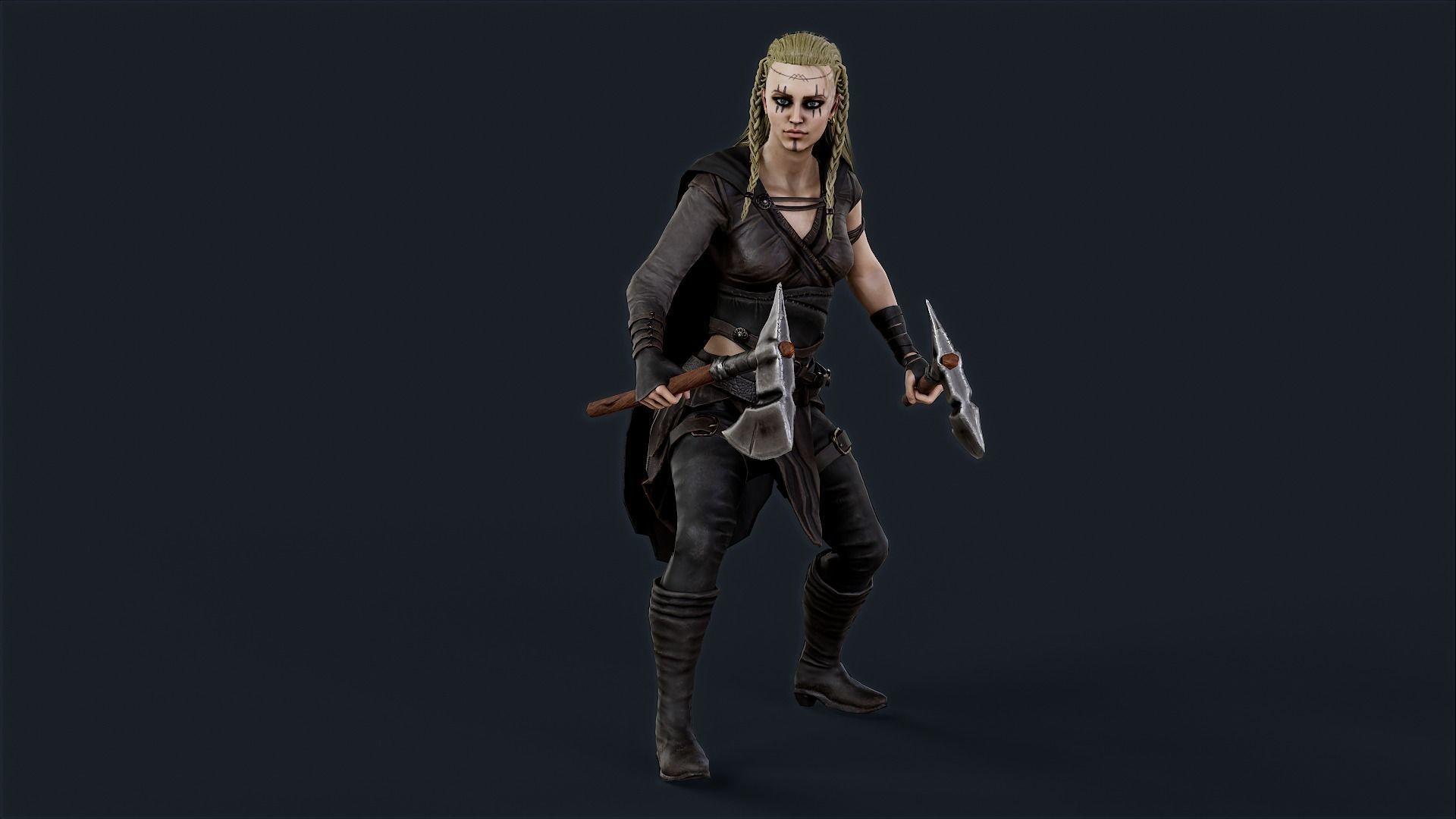 Viking 5 woman Berserker A pose Low-poly character Low-poly 3D model_6
