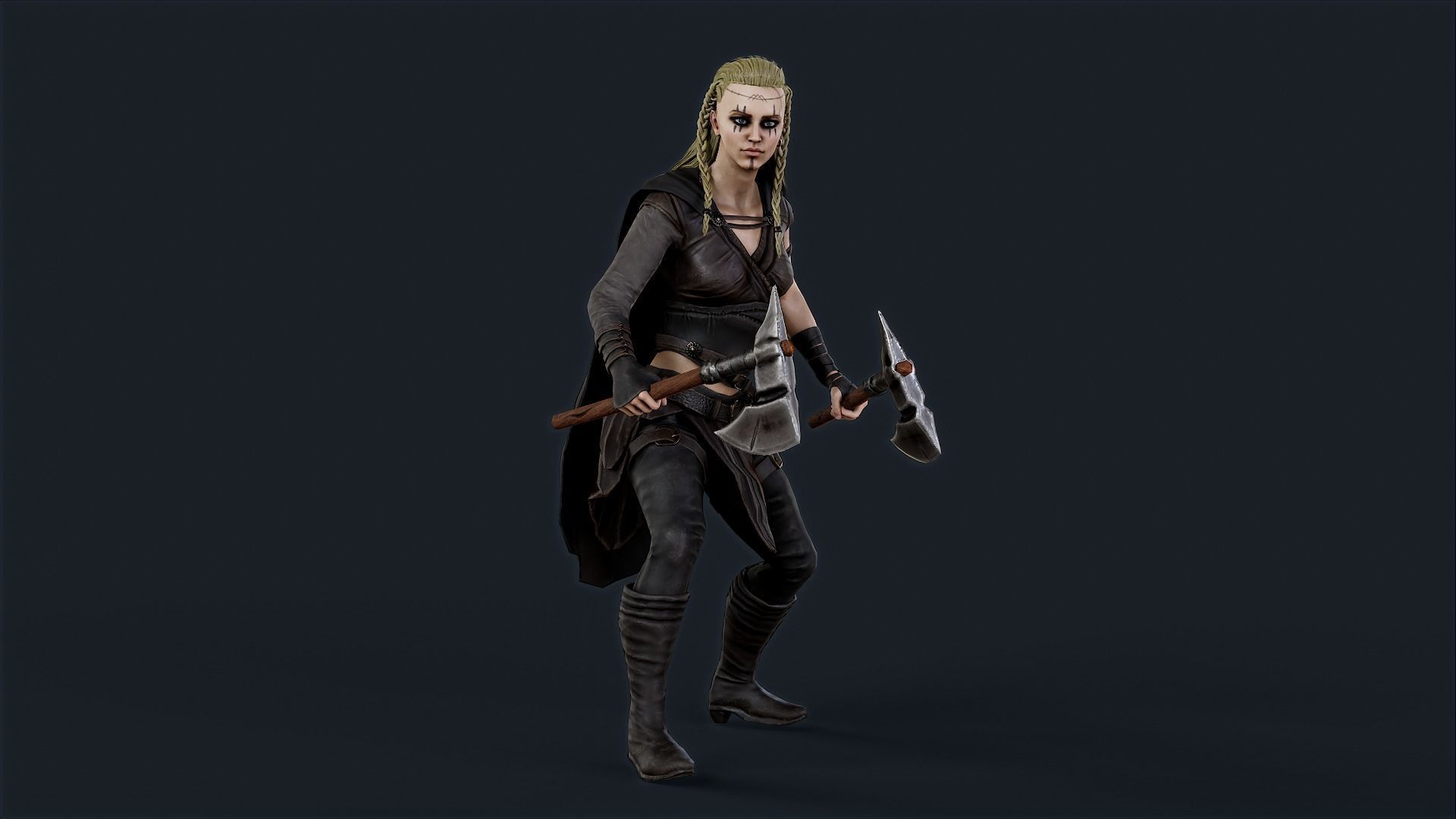 Viking 5 woman Berserker A pose Low-poly character Low-poly 3D model_5