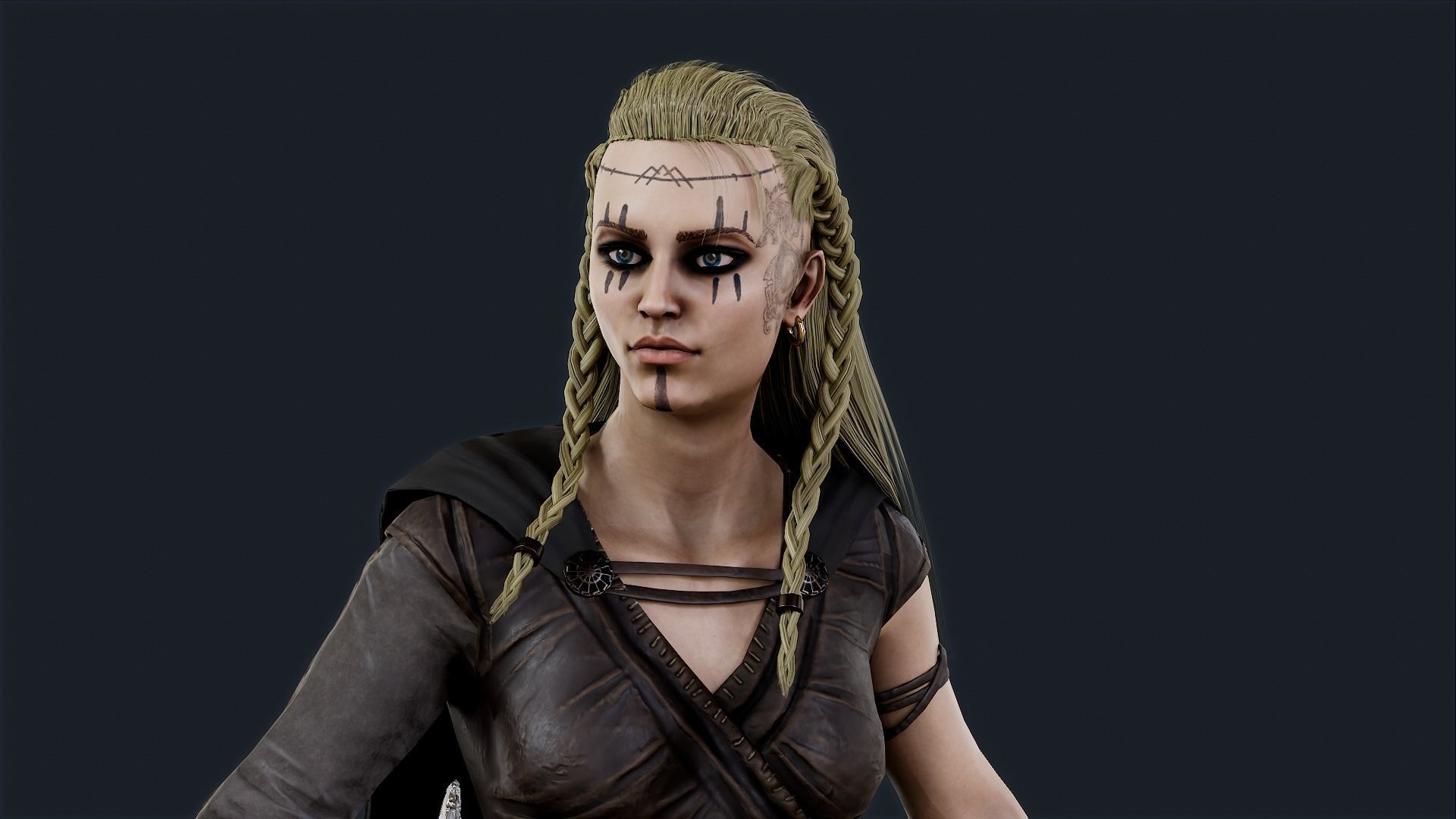 Viking 5 woman Berserker A pose Low-poly character Low-poly 3D model_3