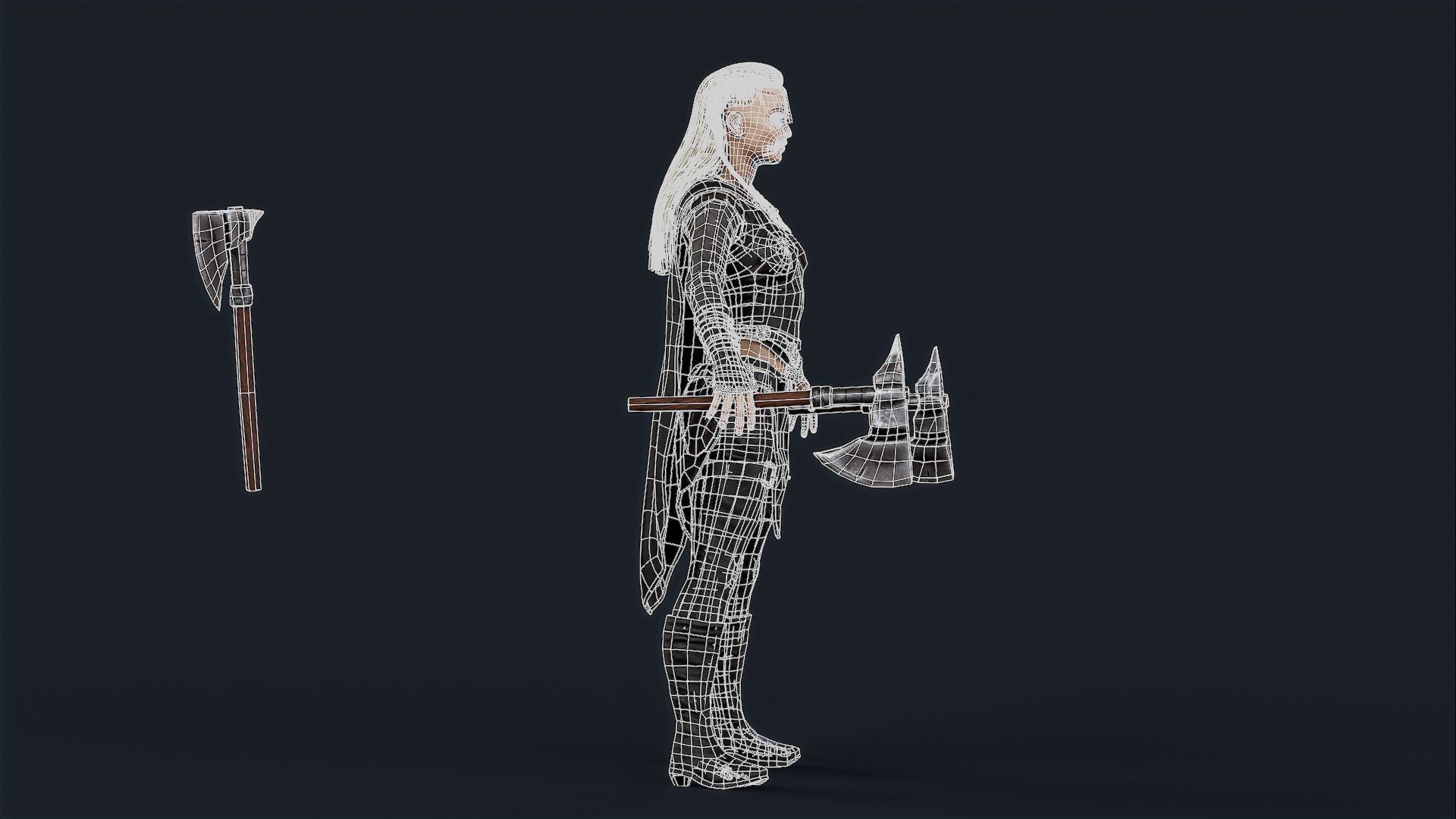 Viking 5 woman Berserker A pose Low-poly character Low-poly 3D model_12