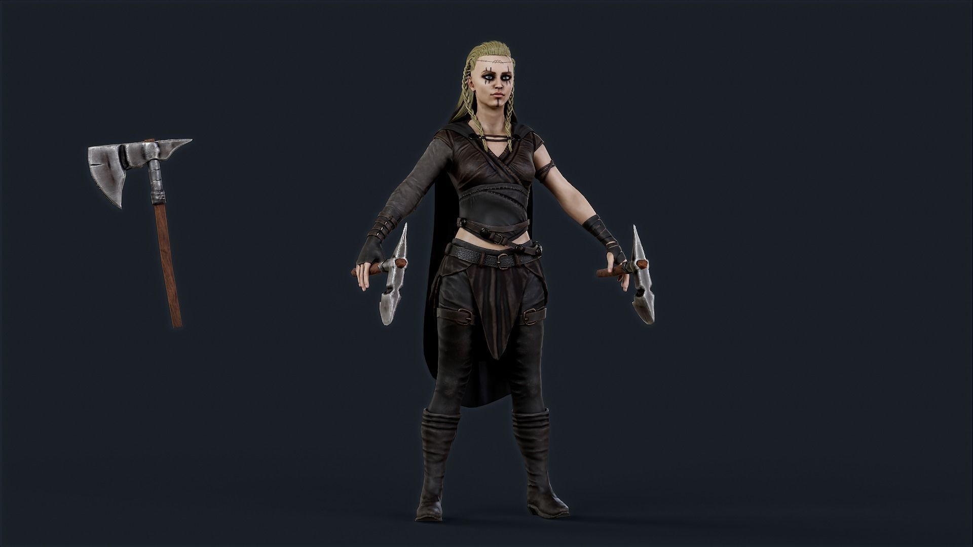 Viking 5 woman Berserker A pose Low-poly character Low-poly 3D model_7