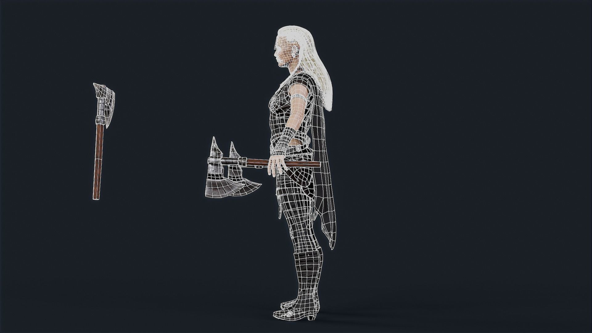 Viking 5 woman Berserker A pose Low-poly character Low-poly 3D model_11