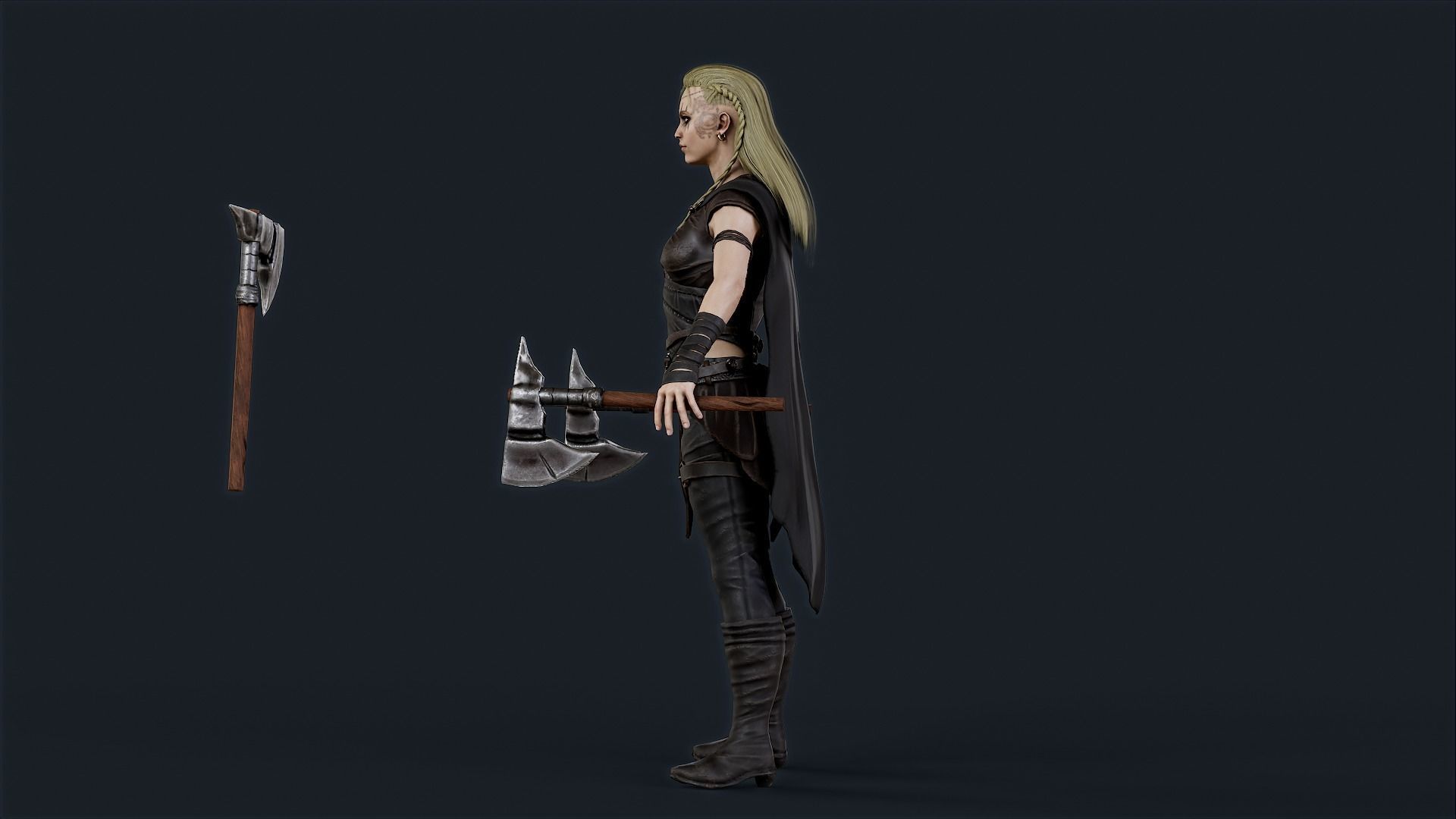 Viking 5 woman Berserker A pose Low-poly character Low-poly 3D model_10