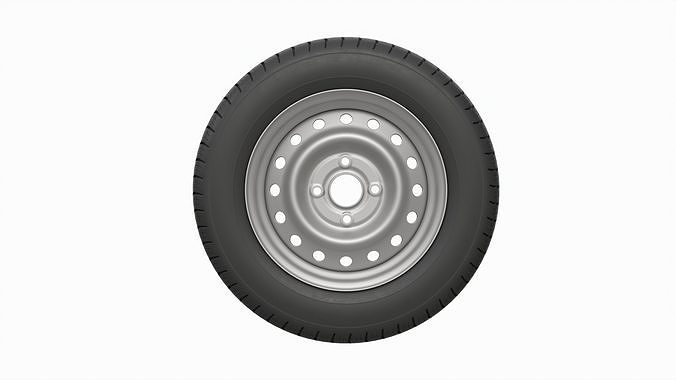 Car trailer wheel with tire 3D model 4