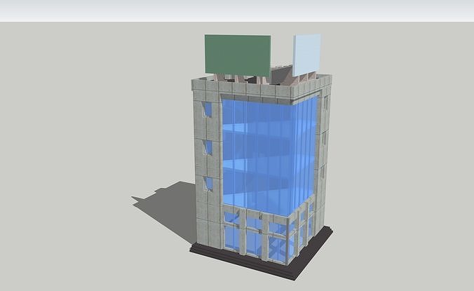4 Story Office Building Corner Shopping Centre by Outland Models Low-poly 3D model