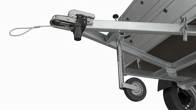 Single axle car trailer with extra walls jockey wheel 3D model 6