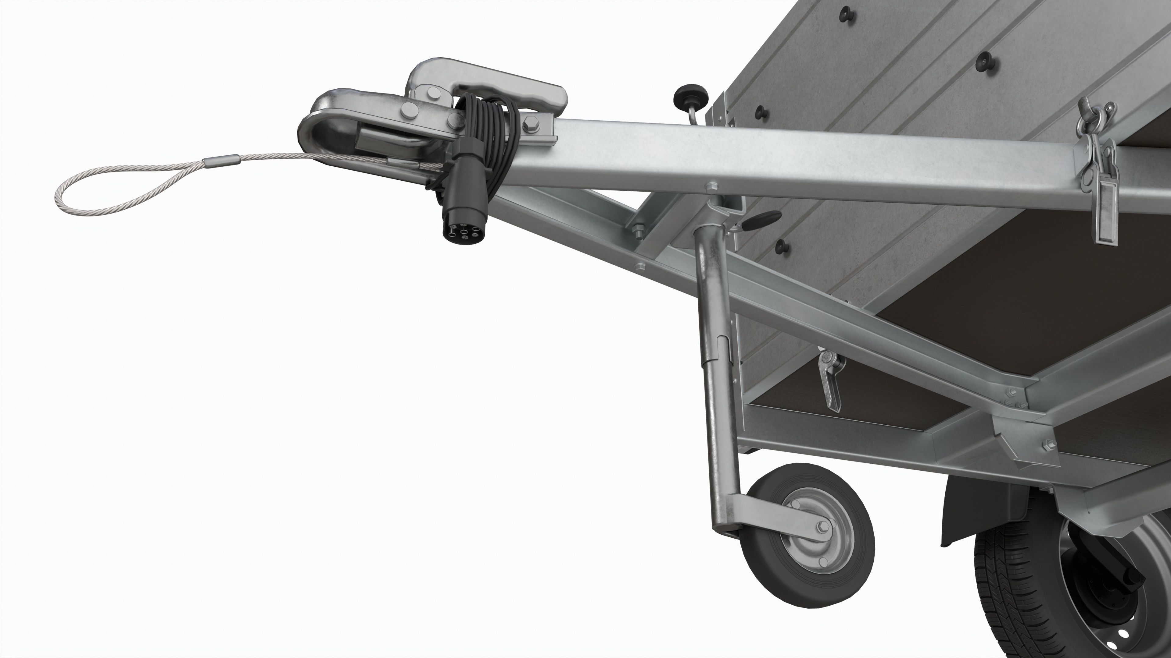 Single axle car trailer with extra walls jockey wheel 3D model_5