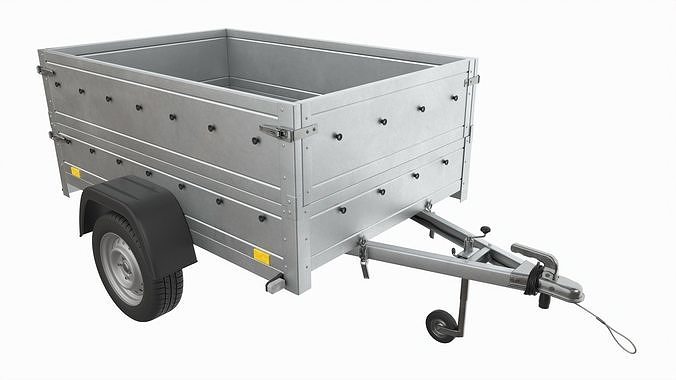Single axle car trailer with extra walls jockey wheel 3D model 2