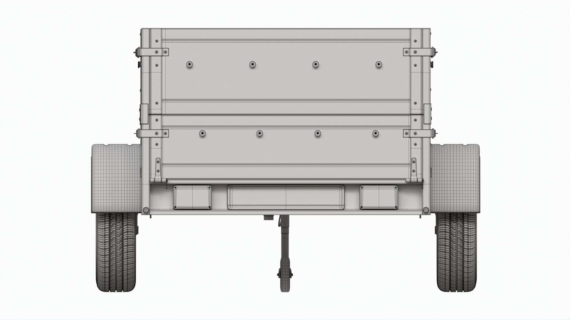 Single axle car trailer with extra walls jockey wheel 3D model_14