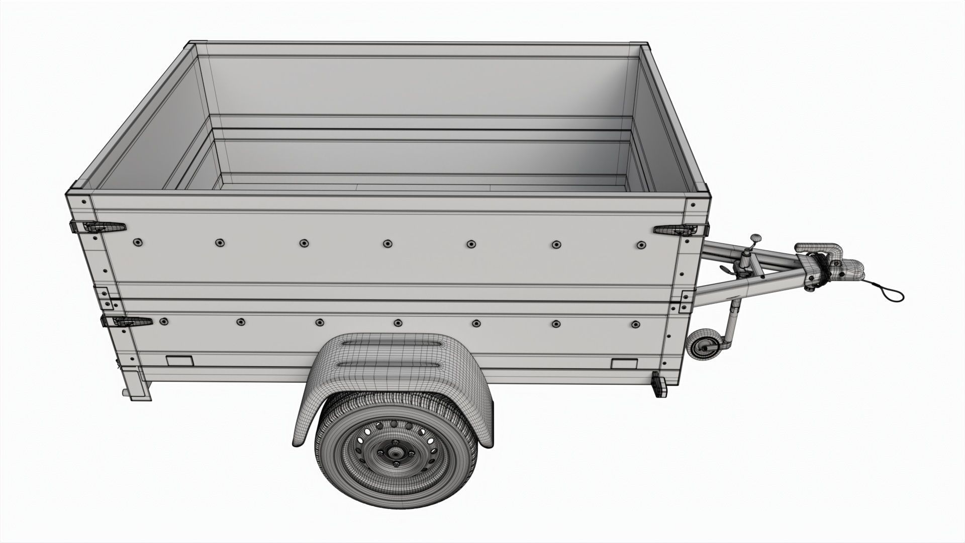 Single axle car trailer with extra walls jockey wheel 3D model_11