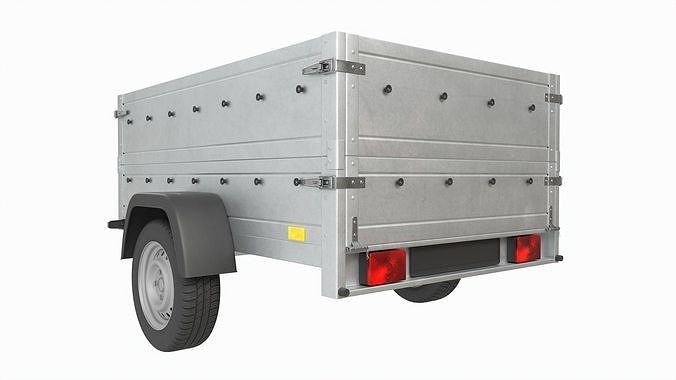 Single axle car trailer with extra walls jockey wheel 3D model 4