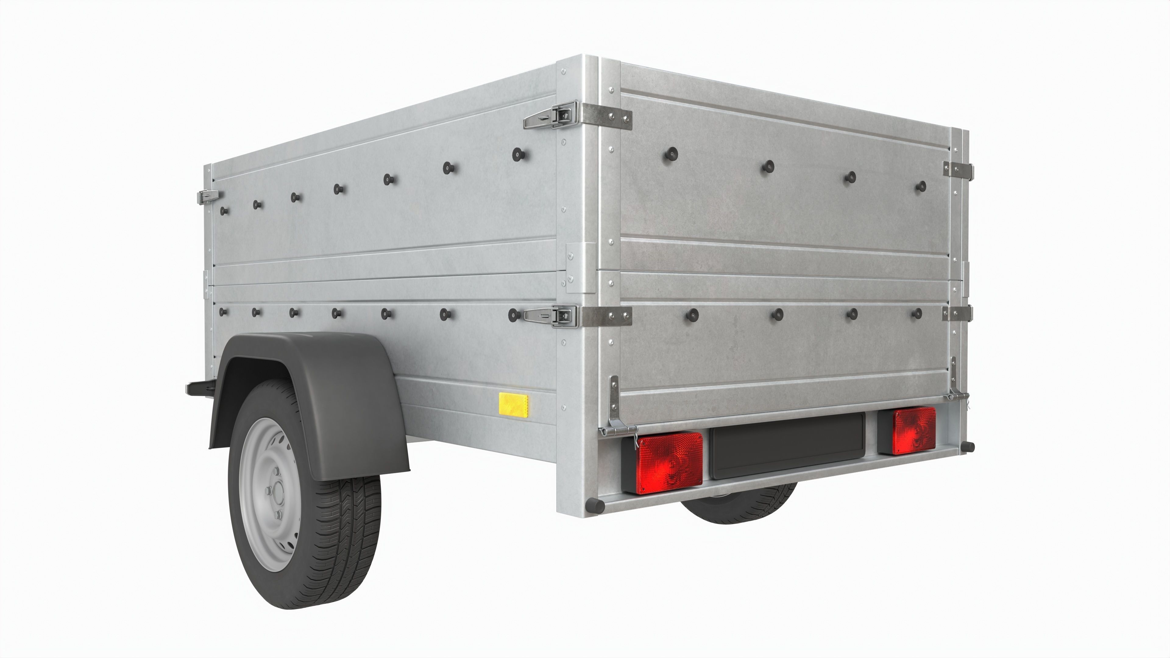 Single axle car trailer with extra walls jockey wheel 3D model_3