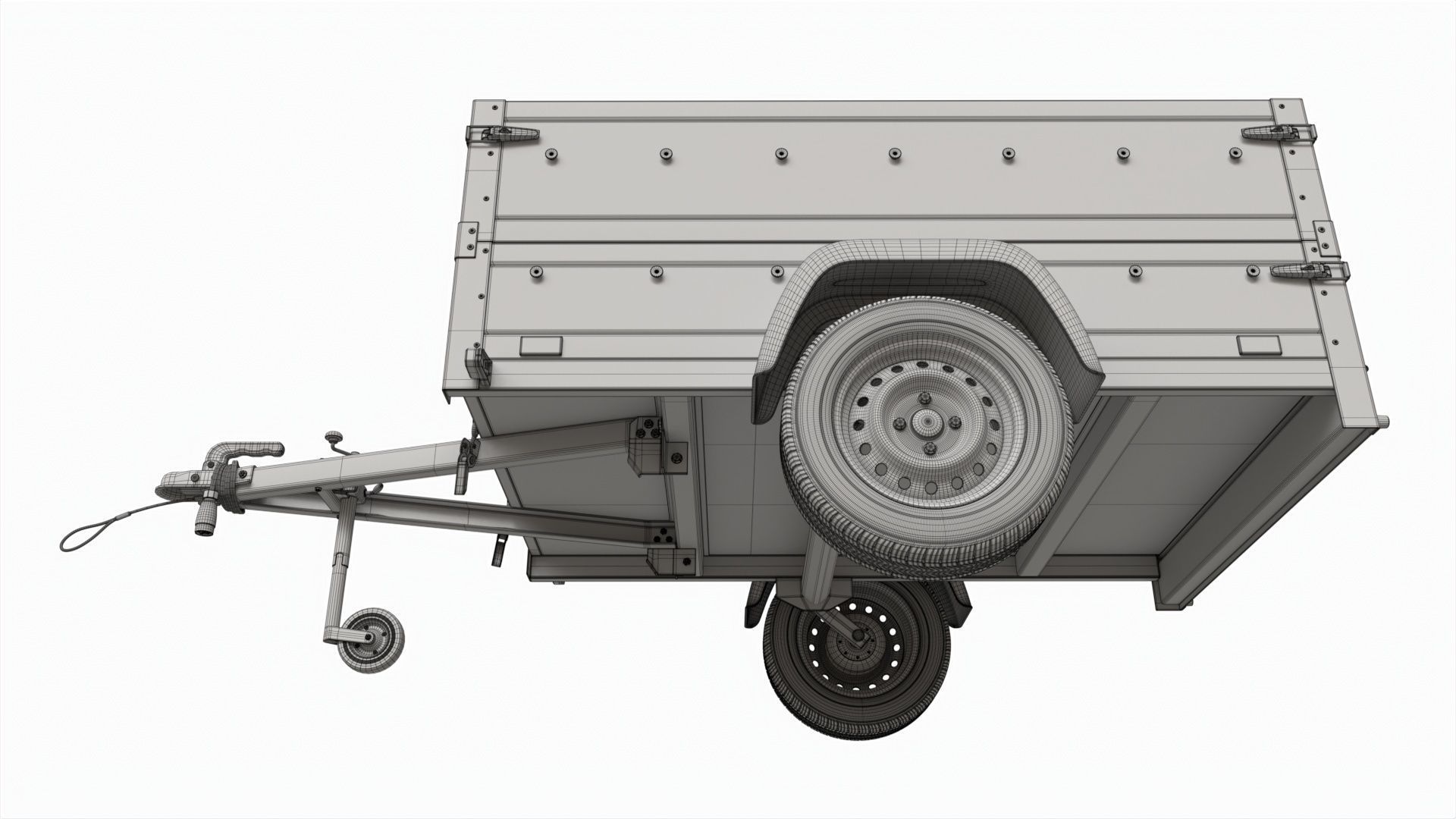 Single axle car trailer with extra walls jockey wheel 3D model_12