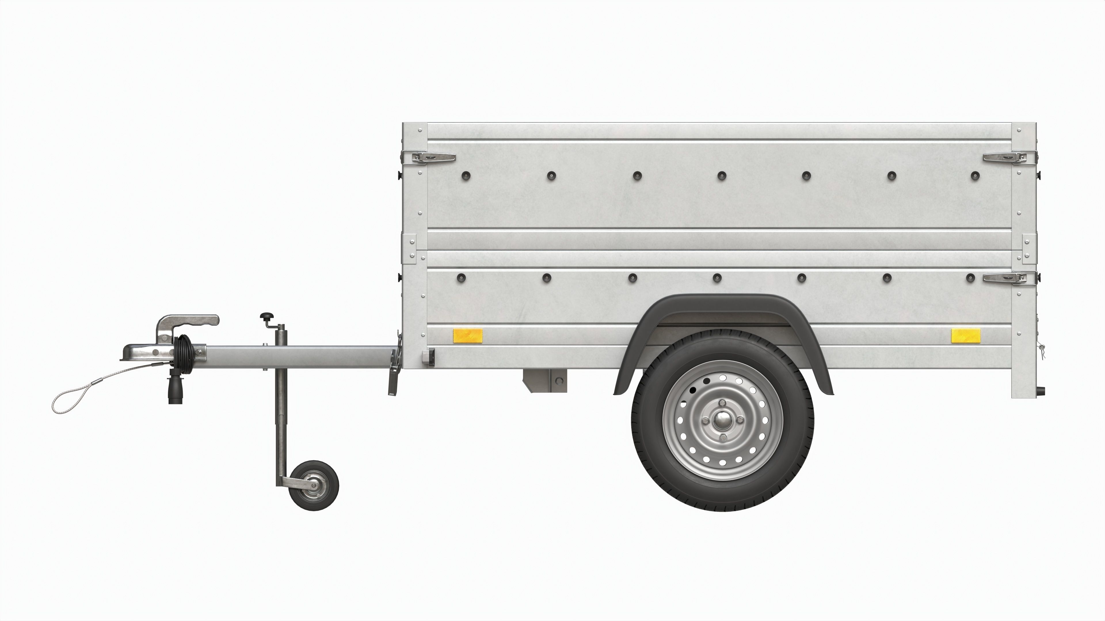 Single axle car trailer with extra walls jockey wheel 3D model_7