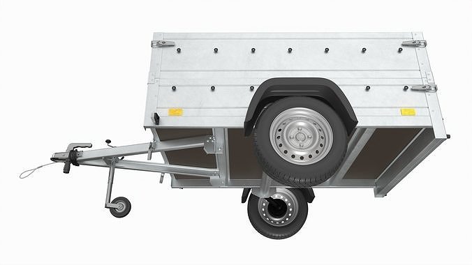 Single axle car trailer with extra walls jockey wheel 3D model 7