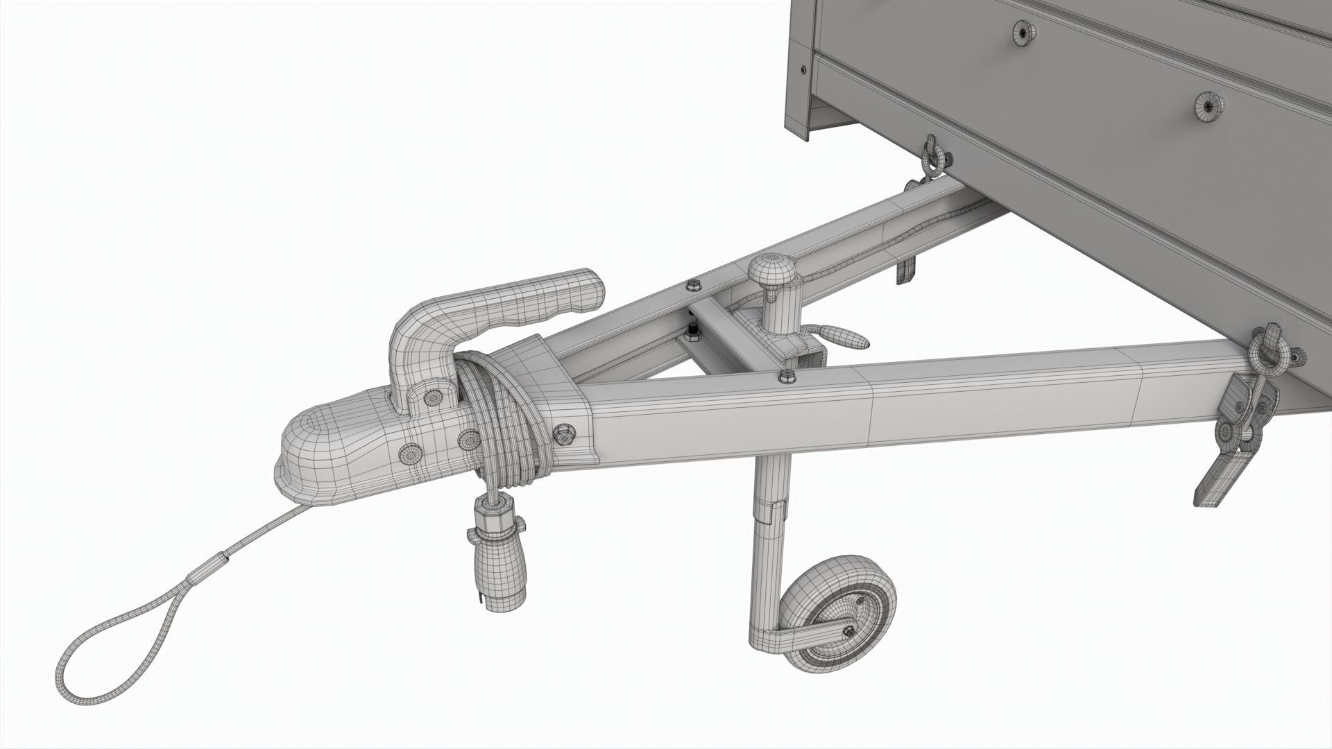 Single axle car trailer with extra walls jockey wheel 3D model_13