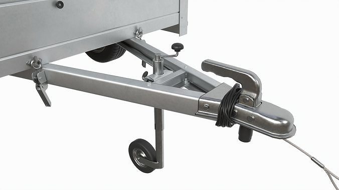 Single axle car trailer with extra walls jockey wheel 3D model 5