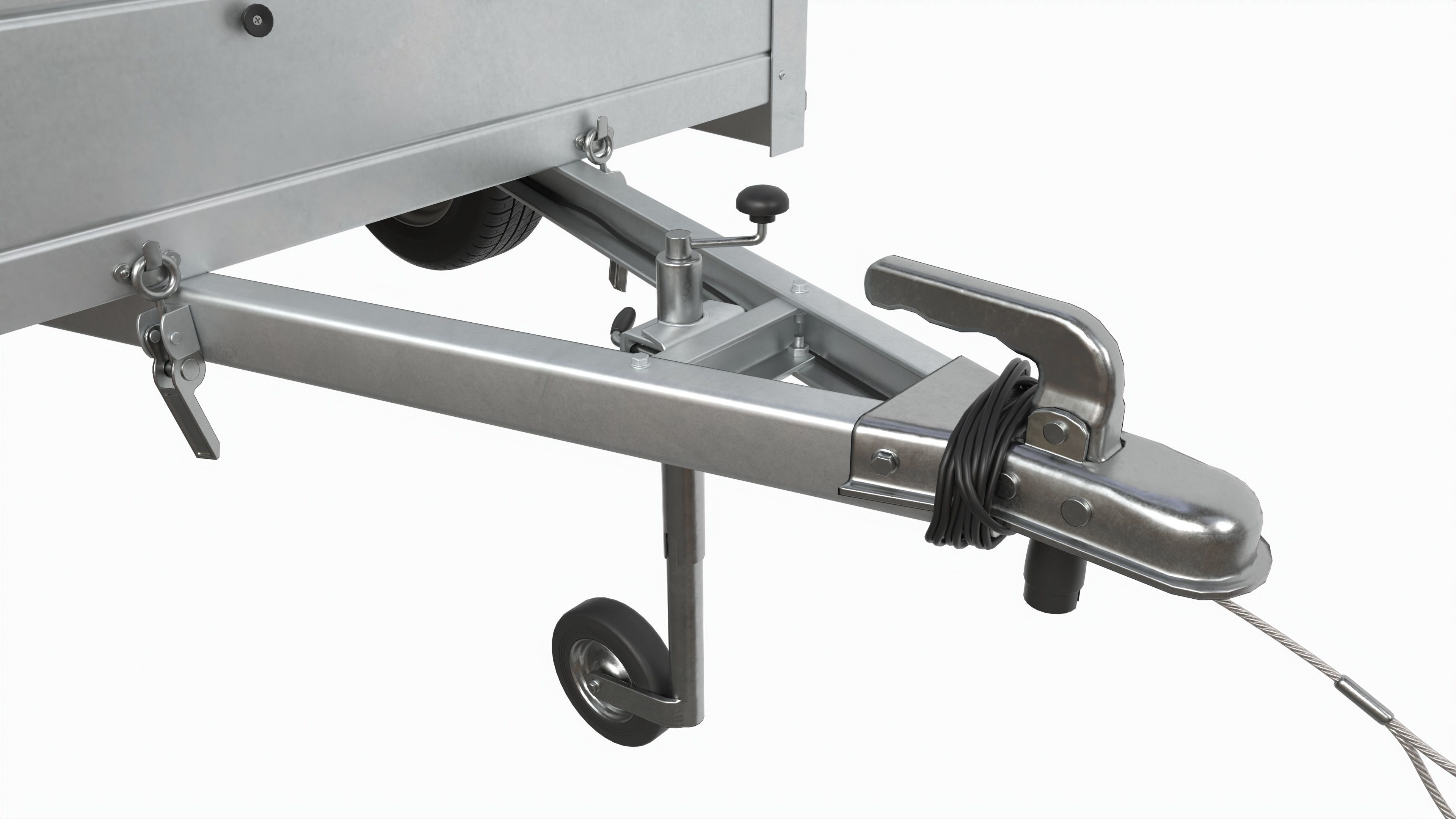 Single axle car trailer with extra walls jockey wheel 3D model_4