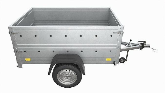 Single axle car trailer with extra walls jockey wheel 3D model 3