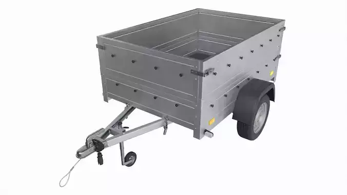 Single axle car trailer with extra walls jockey wheel 3D model