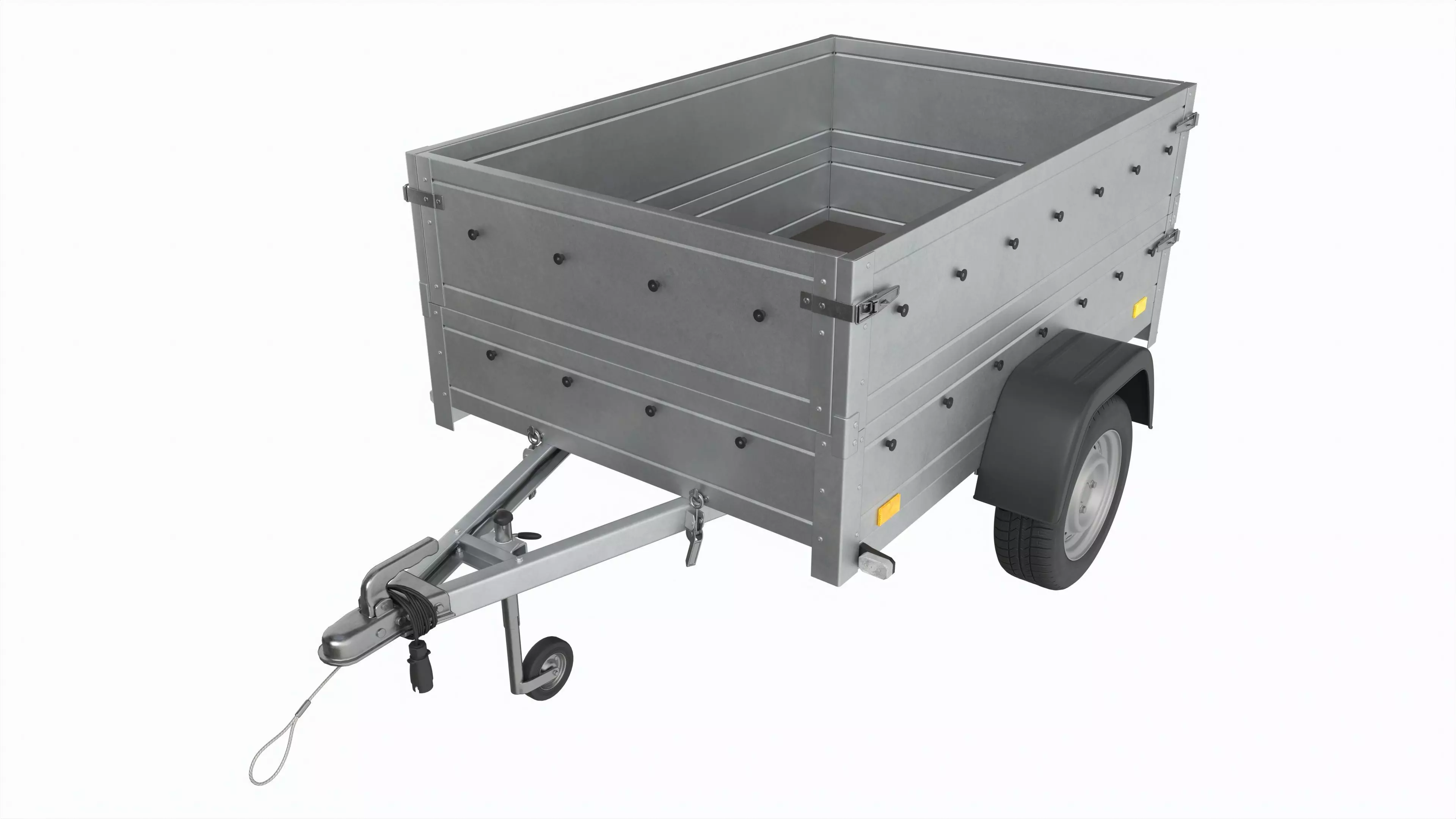 Single axle car trailer with extra walls jockey wheel 3D model_0