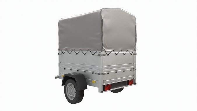 Single axle car trailer with extra walls cover high frame 3D model 4