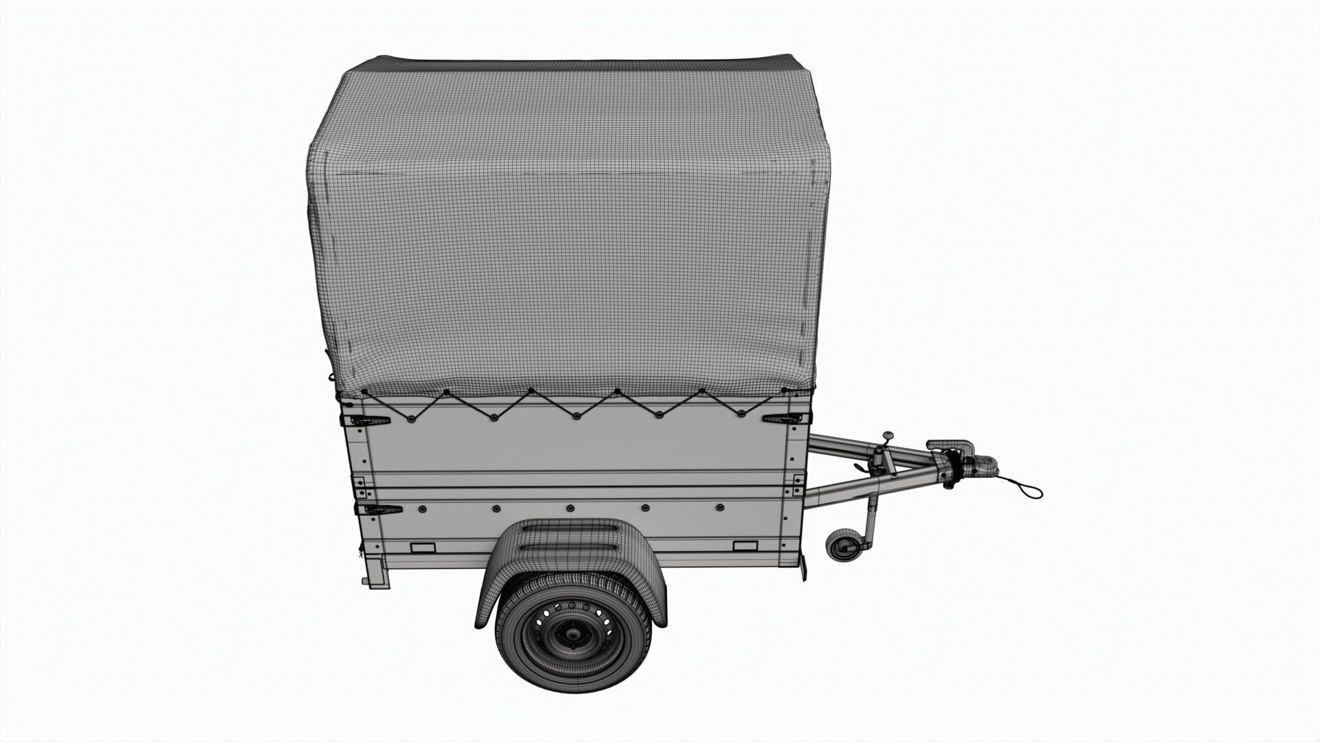 Single axle car trailer with extra walls cover high frame 3D model_12